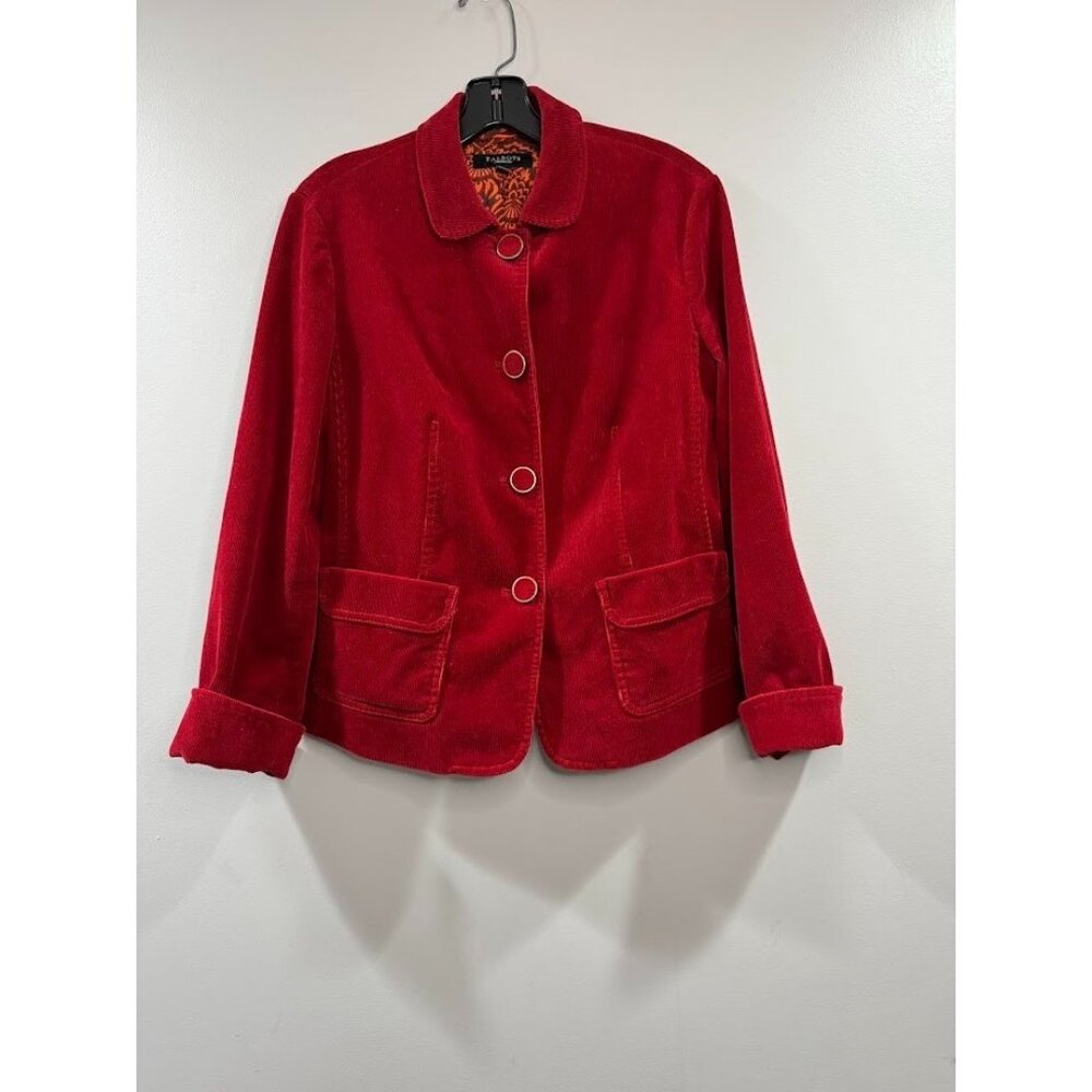 Talbots Blazer Womens Size 8 Red Velvet Corduroy Button Up Lined Jacket Pockets